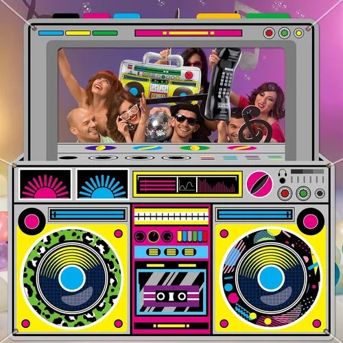 Vista 4 de Decoraciones de fiesta de los años 90 y 80 para radio, Boombox, accesorios inflables para cabina de fotos, teléfono móvil inflable para hip hop