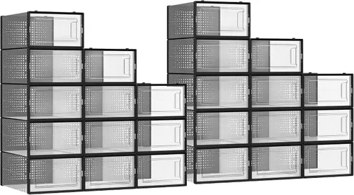Vista 10 de SONGMICS Cajas de zapatos, paquete de 12 organizadores de almacenamiento de zapatos, cajas apilables de plástico transparente para armario, tenis