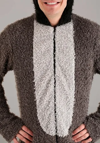 Vista 4 de Disfraz de Halloween de zarigüeya surly para adultos, overol peludo, capucha, cola, traje de fiesta temática de animales para hombres y mujeres