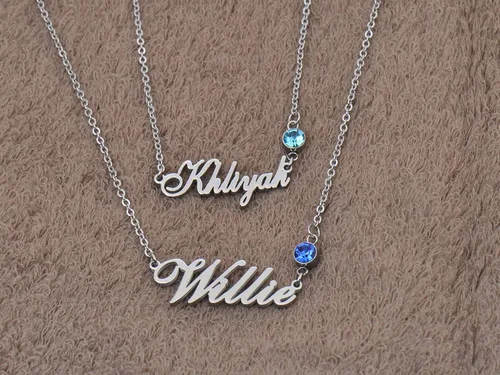 Vista 3 de GR35Z9 Collar con colgante con nombre personalizado con piedra natal para ella