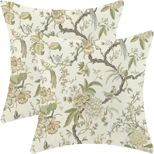 Vista 14 de CXMEIFLY Juego de 2 fundas de almohada de hojas florales de primavera de 16 x 16 pulgadas, para decoración de flores chinoiserie, almohadas