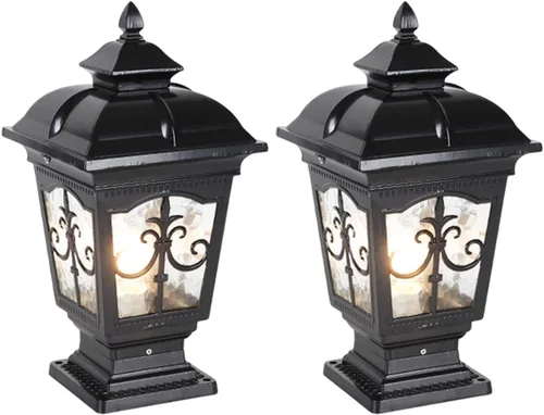 Vista 10 de Paquete de 2 luces de poste para exteriores, lámpara de poste de bronce, luces de calle antiguas para patio, jardín, césped de cerca, camino
