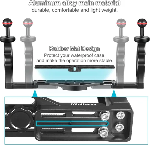 Vista 10 de MINIFOCUS Soporte de bandeja para mango de cámara subacuática, soporte estabilizador de video de aleación de aluminio extensible con soporte