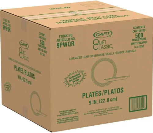 Vista 3 de Dart 9PWQR - Plato de vajilla clásico de espuma laminada de 9 pulgadas de diámetro, color blanco (paquete de 125)