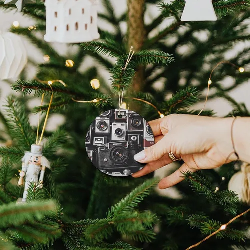 Vista 7 de Retro Cool Camera CollectionChristmas Ornaments Christmas Round Ceramic Pendant Christmas Hanging Decor for Women Men Xmas Tree Decorations Keepsake
