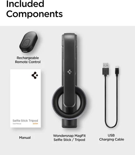 Vista 7 de Spigen Soporte de Trípode para Palo de Selfie con Control Remoto Bluetooth y Obturador, Extensible de 24", Compatible con MagSafe iPhone