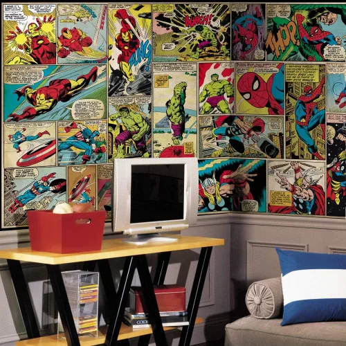 Vista 2 de RoomMates JL1398M Marvel Comic Panel de pared extraíble en aerosol y palo, 10.5 pies x 6 pies, rojo
