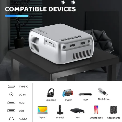 Vista 2 de Vamvo Mini proyector con WiFi y Bluetooth 4K, proyector inteligente portátil nativo 1080P para exteriores, pantalla de espejo con Android/iOS/PC