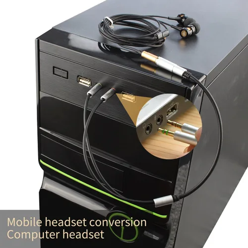 Vista 6 de Divisor de auriculares para computadora de 0.138 in hembra a 2 auriculares dobles de 0.138 in macho micrófono de audio y cable divisor en Y, Negro