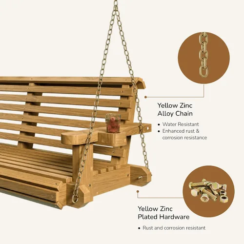Vista 4 de Porchgate Amish - Columpio para porche con tratamiento cómodo, de 800 libras, con cadenas (4 pies, abedul)