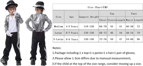 Vista 5 de Disfraz para niños de los años 80 de Michael Cosplay Hip Hop con guantes a juego