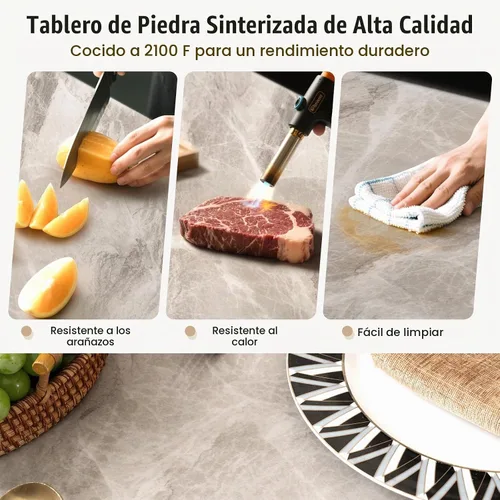Vista 2 de GOFLAME Mesa de comedor de piedra sinterizada de 43 pulgadas para 4, mesa de cocina rectangular con mesa de mármol sintético y marco de metal, mesa