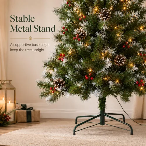 Vista 4 de CHILLSUN Árbol de Navidad artificial preiluminado de 6 pies con luces LED Árbol de Navidad preiluminado de 6 pies con luces LED blancas cálidas