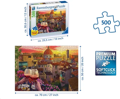 Vista 3 de Ravensburger Cozy Wine Terrace - Rompecabezas de 500 piezas de gran formato Tecnología única Softclick Acabado mate premium Ideal para todas