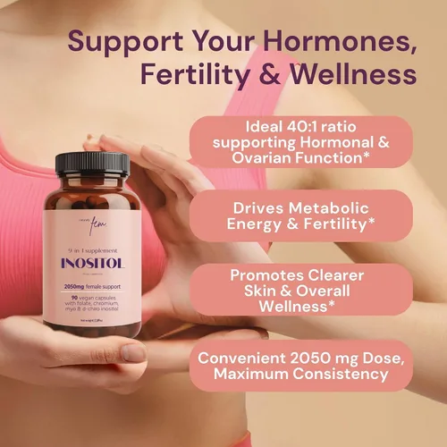 Vista 2 de QSTA Suplemento de mio-inositol y D-Chiro inositol para mujeres 2050 mg (proporción 40:1) - Balance hormonal 9 en 1 y apoyo metabólico con folato