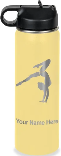 Vista 21 de LaserGram Botella de agua personalizada, soporte de mano de gimnasta, acero inoxidable de doble pared aislada al vacío con popote superior, regalo
