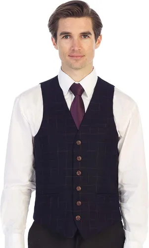 Vista 16 de Gioberti Chaleco de tweed formal de 6 botones para hombres