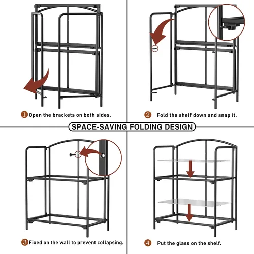 Vista 4 de Crofy - Estantería plegable sin montaje para sala de estar, estantería plegable de 2 niveles en color negro para oficina en casa, organizador