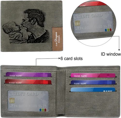 Vista 4 de Carteras personalizadas para hombres, cartera grabada personalizada con imagen, cartera de fotos personalizada para hombres, padre, esposo, novio