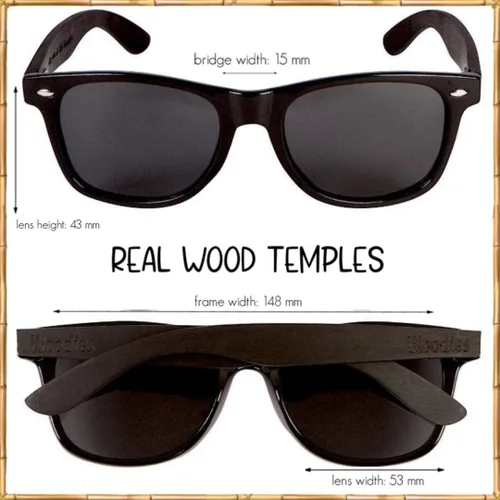 Vista 2 de Woodies Gafas de sol clásicas polarizadas de madera de ébano negra Wayfarer con lente TAC para hombres y mujeres, 100% protección contra rayos
