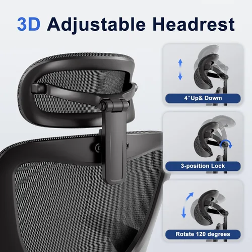 Vista 23 de marrap Silla de oficina ergonómica, silla de escritorio de malla con reposabrazos 3D, soporte lumbar ajustable y reposacabezas, función mecedora