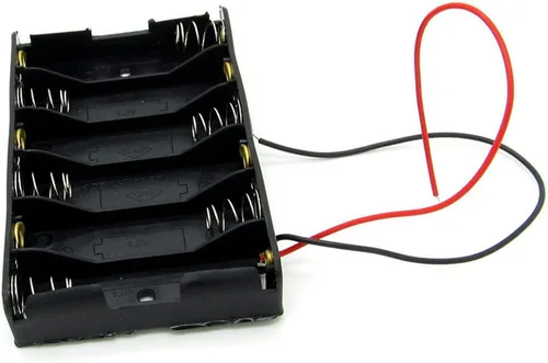 Vista 3 de Caja organizadora de 6 pilas AA 9V con cable conector - Almacenamiento negro de plástico ABS