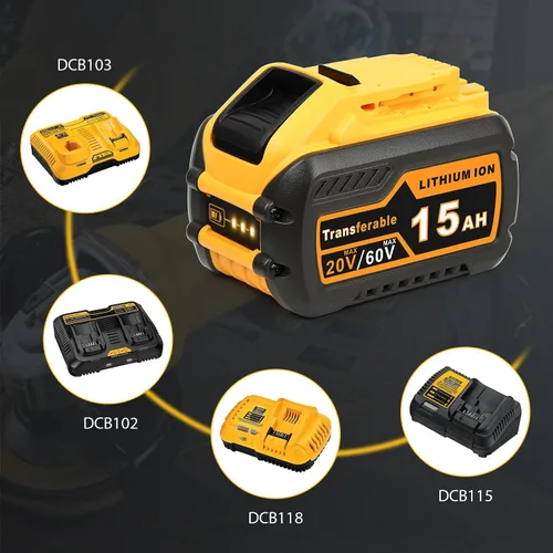 Vista 6 de Paquete de 2 unidades de repuesto de alta capacidad de 15.0Ah para Dewalt 20V/60V MAX, batería de iones de litio con conmutación automática