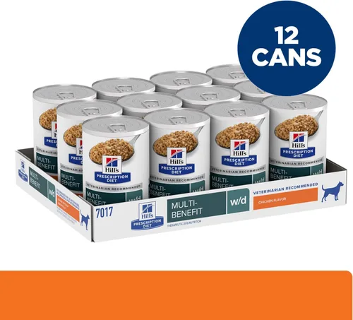 Vista 3 de Hill's Prescription Diet w/d Alimento húmedo para perros digestivo/peso/glucosa/manejo urinario, pollo, latas de 13 onzas, paquete de 12
