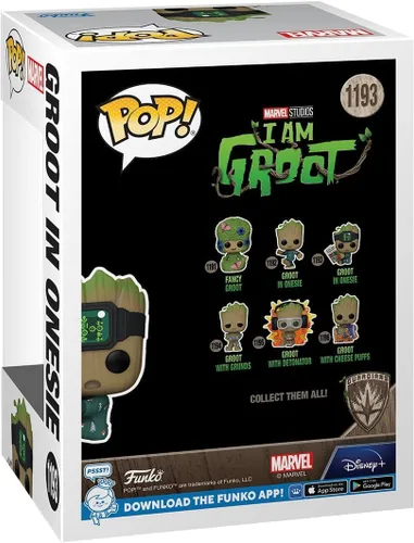 Vista 3 de POP Marvel: I Am Groot - Groot in Onesie con libro Funko figura de vinilo (paquete con funda protectora de caja compatible), multicolor, 3.75