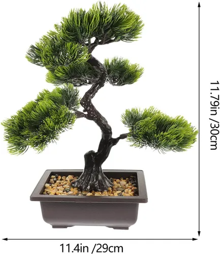 Vista 6 de Árbol de pino bonsái artificial, simulación de imitación de planta en maceta, exhibición de escritorio, adornos de maceta de árbol falso, planta
