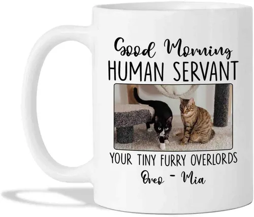 Vista 10 de Taza de café personalizada con foto de gato, taza de café para amantes de los gatos con nombre, con texto en inglés "It's Too Peopley Outside Cat