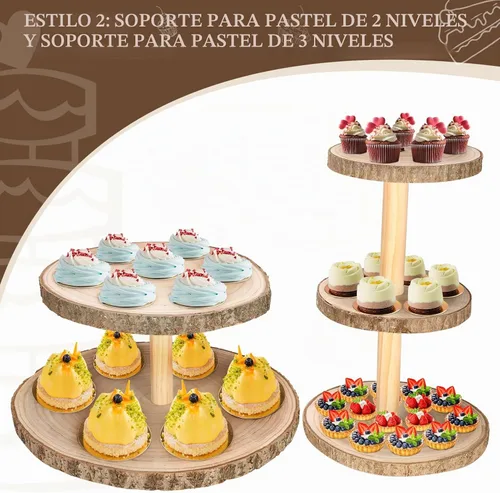 Vista 2 de Ayfjovs - Soporte redondo de madera para cupcakes de 5 niveles para fiesta de boda
