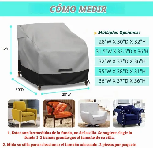 Vista 2 de Funda impermeable para silla giratoria de patio, paquete de 2, 600D, fundas resistentes para muebles de exterior para césped, terraza, jardín, patio