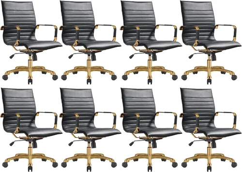 Vista 21 de LeisureMod Harris Silla de oficina con almohadilla suave, silla ejecutiva de piel sintética con base de acero dorado, altura ajustable, bloqueo