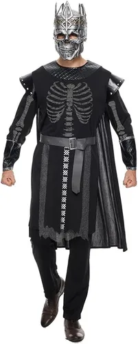 Vista 4 de EraSpooky Disfraz de esqueleto de rey para hombre, disfraz de caballero oscuro para Halloween