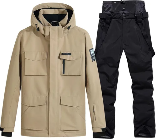 Vista 13 de Conjunto de chaqueta y pantalones de esquí para hombre, traje de nieve impermeable, traje de nieve resistente al viento, traje de esquí de invierno