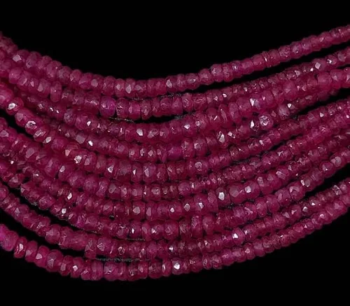Vista 3 de Krishiv Exports - Cuentas facetadas de rubí natural raras/Cuentas facetadas de rubí/Rubí facetado Rondelle/Rubí Piedra preciosa/Rubí/16 "Strand/2.5