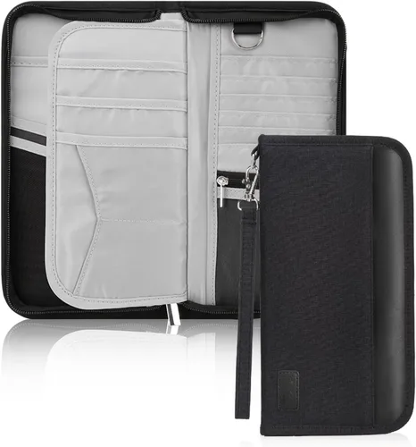 Vista 10 de Boonbery Cartera de pasaporte familiar con bloqueo RFID para 4-6 mujeres y hombres, organizador de documentos de viaje impermeable, funda