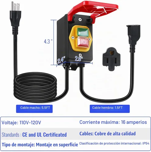 Vista 5 de Dreyoo 1 Pack Interruptor Monofásico Encendido/Apagado 120/230V, Interruptor de Mesa de Enrutador de 2HP a 120V con Gran Señal de Alto