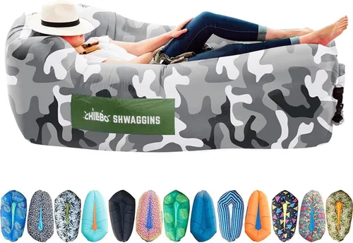 Vista 21 de Chillbo Inflatable Couch – Unique Designs - No-Pump Setup, Ripstop Polyester, Stability Pegs, Fun Prints - Portable Air Inflatable Lounger for