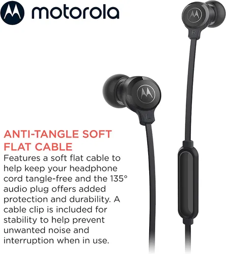 Vista 4 de Motorola Earbuds 3-S - Auriculares con cable con micrófono, auriculares intrauditivos con cable, cómodos auriculares de silicona ligeros, cable Negro