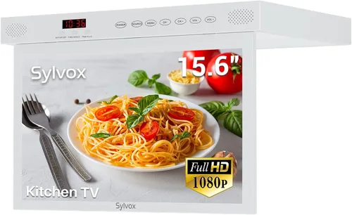Vista 12 de SYLVOX Smart TV abatible de 15.6 pulgadas debajo del gabinete, Google TV soporta rotación de 360 grados, conexión WiFi y inalámbrica, diseño