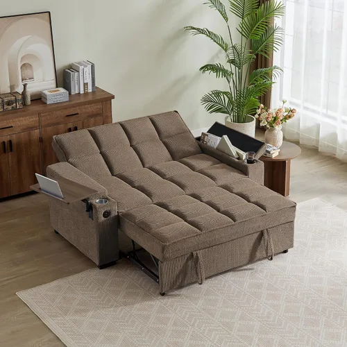 Vista 25 de Auvsoce - Sofá cama biplaza de 65 pulgadas, sofá convertible para sala de estar, sofá para RV con respaldo ajustable, chaise longue, mesa lateral