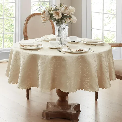 Vista 31 de Newbridge Servilletas de Tela de Damasco Festoneado Portofino para Navidades y Fiestas, Juego de 4, Dorado, Resistente a Arrugas y Manchas, Juego