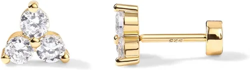 Vista 15 de PAVOI Dainty Flat Back Earrings for Women, 14K Gold Plated CZ Stud Piercing