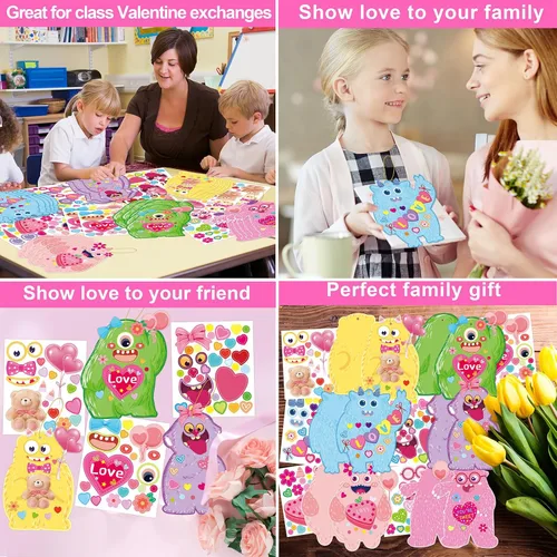 Vista 7 de Fancy Land Kit de manualidades para el día de San Valentín para niños, haz tu propio adorno de monstruo para el aula, actividades divertidas
