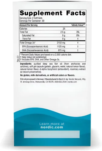 Vista 2 de Nordic Naturals Ultimate Omega 2X, sabor a limón, 60 geles suaves, 2150 mg de omega-3, aceite de pescado de alta potencia con EPA y DHA, promueve