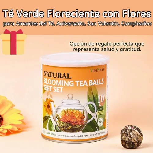 Vista 7 de Juego de regalo de té floreciente, 10 variedades únicas de bolas de té floreciente, VitalForest Envase individual hecho a mano de té verde