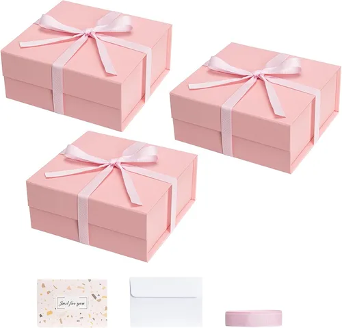 Vista 13 de CHARMGIFTBOX Cajas de regalo con tapas, 7.4 x 7.0 x 3.2 pulgadas, pequeña caja de regalo magnética azul Auqa con tarjeta, pequeñas cajas plegables