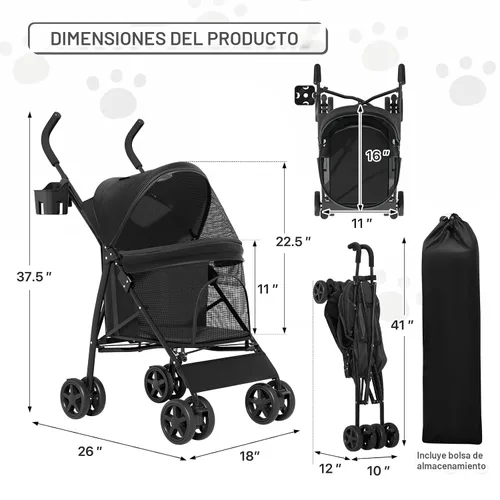 Vista 4 de MoNiBloom Cochecito para mascotas de 4 ruedas, cochecito jogger jaula para cachorros de fácil plegado con cubierta solar, almohadilla y bolsa